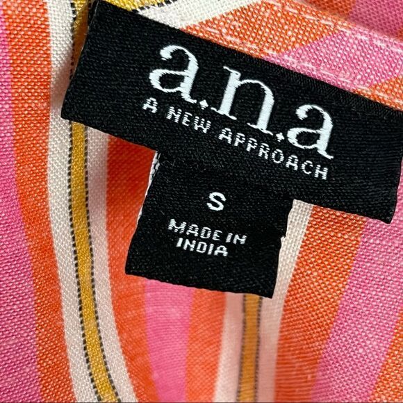 A.N.A Pink Striped Linen Blend Midi Dress S - Picture 8 of 9
